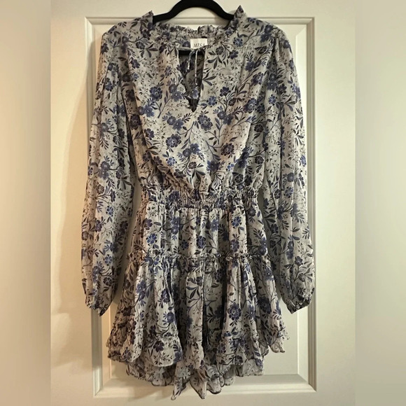 NWT MISA Lorena XS Long Sleeve Mini Dresss Size XS Floral Chiffon Tiered Skirt - Picture 15 of 15